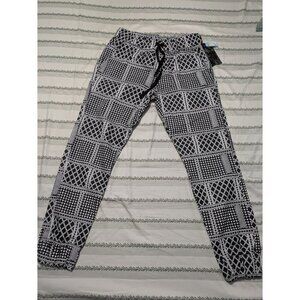 King Maker Mens Jogger Pants Drawstring Aztec Black White Pattern Size Large Y2K